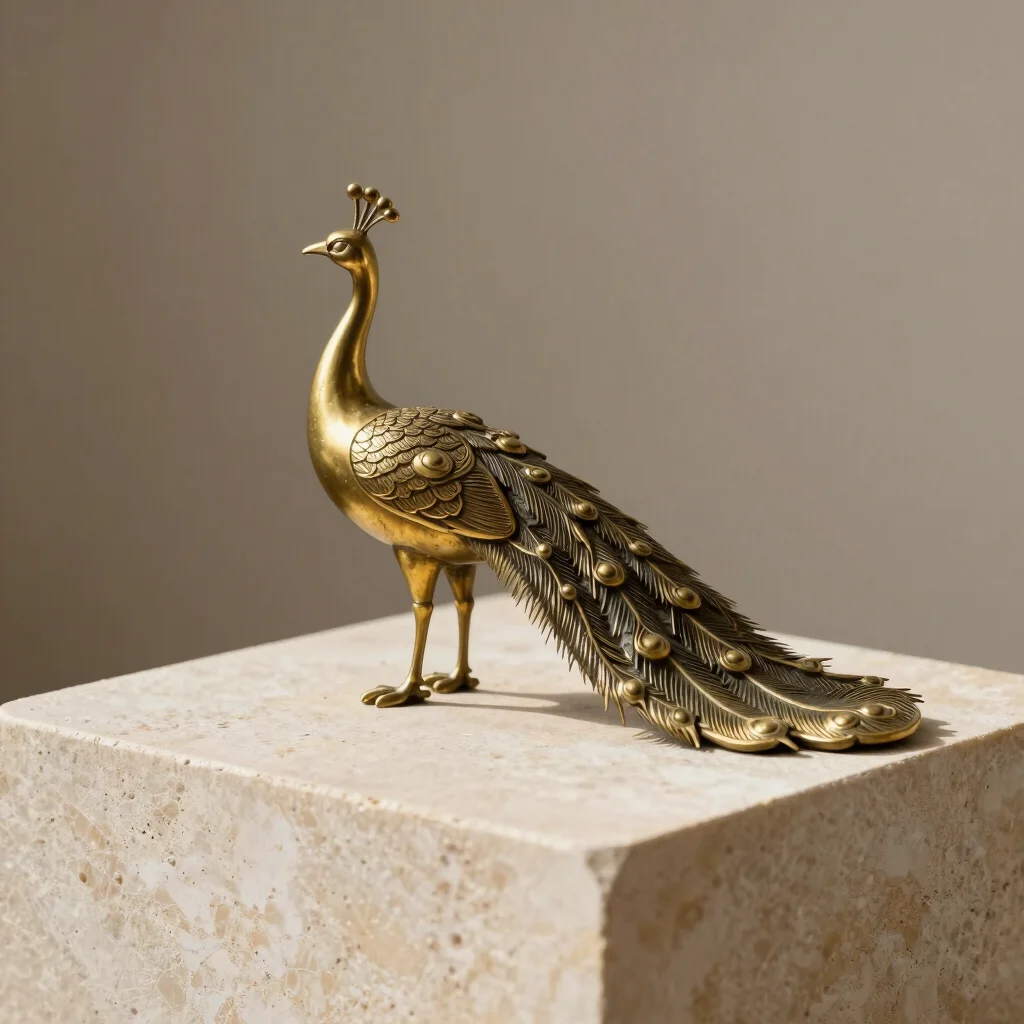 Sculptural Brass Peacock Accent