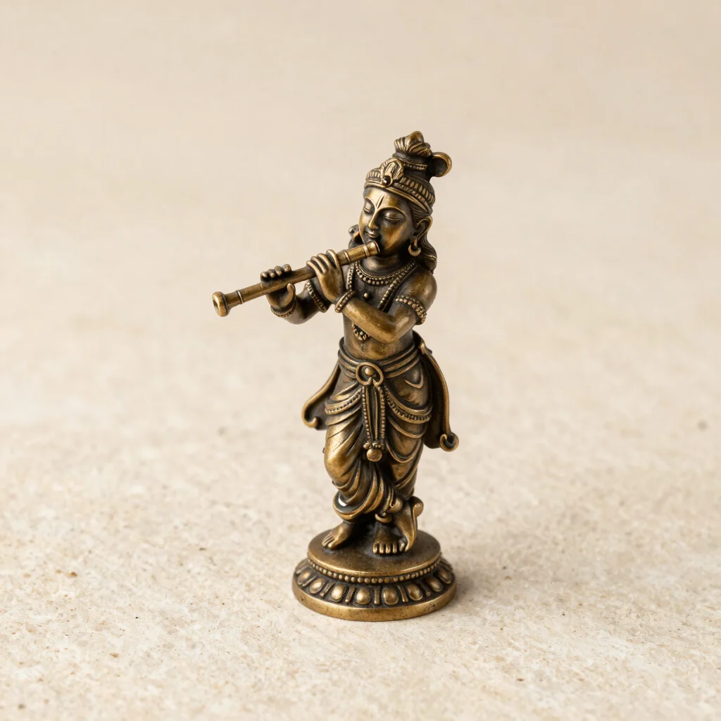 Bronze Flute Playing Krishna Idol